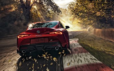 Toyota Supra, 2020, rear view, red sports coupe, race track, new red Supra, japanese sports cars, Toyota