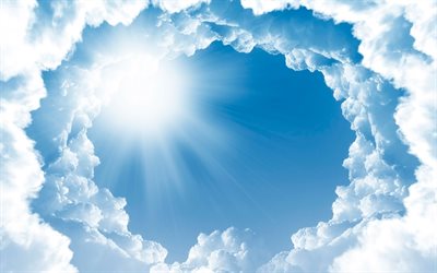 clouds frame, blue sky, creative, background with clouds, bright sun, cloud frame, blue backgrounds