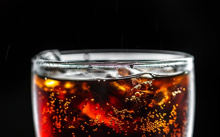 Coca-Cola, 4k, bokeh, glass with drink, cool drinks, Glass with Coca-Cola