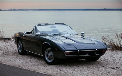 1969, Maserati Ghibli Spyder, black convertible, retro cars, italian cars, Maserati