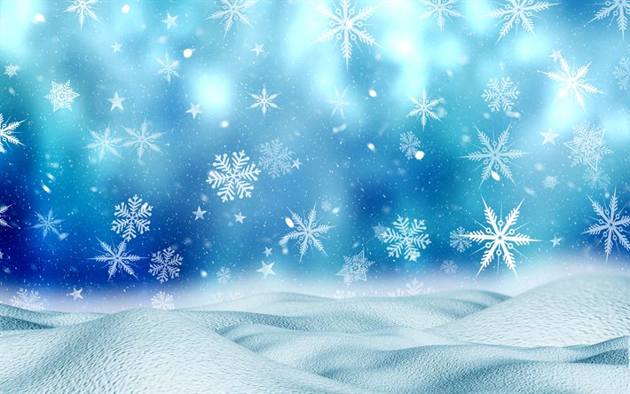 bleu des flocons de neige, fond, hiver les milieux, des boules de neige, des flocons de neige, les mod&#232;les, bleu d&#39;hiver de fond