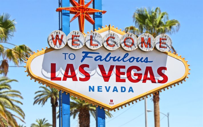 Las Vegas, insegna sulla strada, estate, Benvenuti a Las Vegas, Nevada, USA