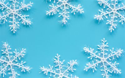 blue background with snowflakes, winter texture, snowflakes texture, white snowflakes, winter backgrounds