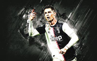 Cristiano Ronaldo, portrait, football star, Juventus FC, stone background, creative art, CR7, Ronaldo Juventus