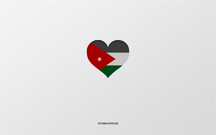 ich liebe jordanien, asien l&#228;nder, jordanien, grauer hintergrund, jordan flagge herz, lieblingsland, liebe jordanien