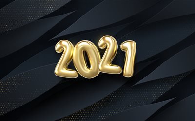 2021 golden balloons background, 2021 New Year, 2021 black background, golden balloons background, Happy new year 2021, black luxury background