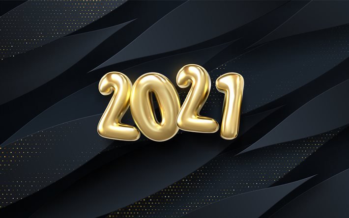 2021 altın balonlar arka plan, 2021 Yeni Yıl, 2021 siyah arka plan, altın balonlar arka plan, Mutlu yeni yıl 2021, siyah l&#252;ks arka plan