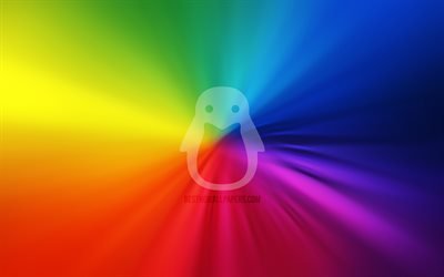 Linux ロゴ, vortex, 虹の背景, creative クリエイティブ, オペレーティングシステム, アートワーク, Linux