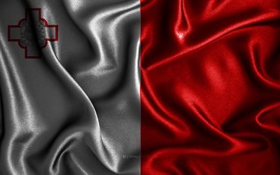 Drapeau maltais, 4k, drapeaux ondul&#233;s de soie, pays europ&#233;ens, symboles nationaux, drapeau de Malte, drapeaux de tissu, art 3D, Malte, Europe, drapeau 3D de Malte