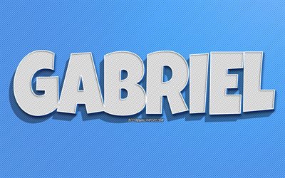 Gabriel, blue lines background, wallpapers with names, Gabriel name, male names, Gabriel greeting card, line art, picture with Gabriel name
