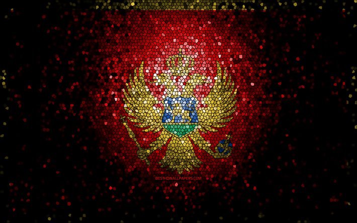 Bandeira montenegrina, arte em mosaico, pa&#237;ses europeus, Bandeira de Montenegro, s&#237;mbolos nacionais, bandeira de Montenegro, obras de arte, Europa, Montenegro