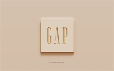 Logo de Gap, fond de pl&#226;tre marron, logo 3d de Gap, marques, embl&#232;me de Gap, art 3d, Gap