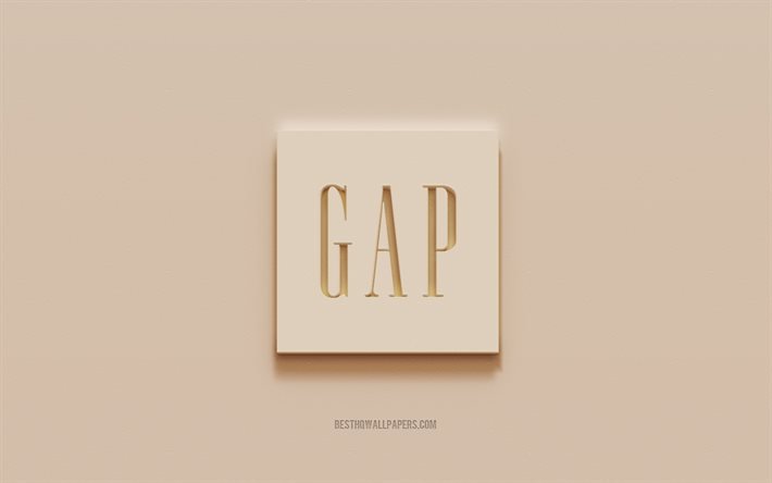 Gap logosu, kahverengi sıva arka plan, Gap 3d logosu, markalar, Gap amblemi, 3d sanat, Gap