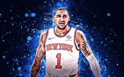 Obi Toppin, 4k, New York Knicks, NBA, basket, Obadiah Richard Toppin Jr, Obi Toppin New York Knicks, luci al neon blu, Obi Toppin 4K, NY Knicks