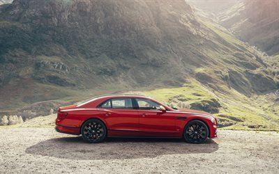 2021, Bentley Flying Spur, esterno, vista laterale, nuovo Flying Spur rosso, auto rossa ruote nere, auto Bitan, Bentley
