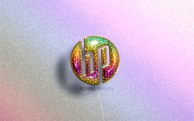4K, logo HP, ballons r&#233;alistes color&#233;s, Hewlett-Packard, arri&#232;re-plans color&#233;s, logo HP 3D, cr&#233;atif, HP, logo Hewlett-Packard