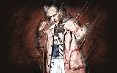 Gemitaiz, italian rapper, Davide De Luca, portrait, pink stone background, creative art