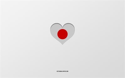 J&#39;aime le Japon, les pays d&#39;Asie, le Japon, le fond gris, le coeur du drapeau du Japon, le pays pr&#233;f&#233;r&#233;, l&#39;amour du Japon