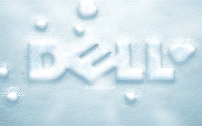 Dell 3D snow logo, 4K, creative, Dell logo, snow backgrounds, Dell 3D logo, Dell