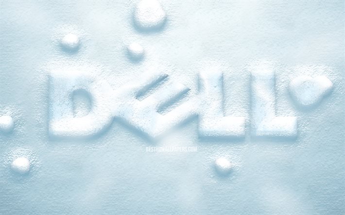 Dell3Dスノーロゴ, 4K, creative クリエイティブ, デルのロゴ, 雪の背景, デルの3Dロゴ, デル