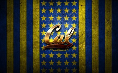 علم كاليفورنيا الذهبي الدببة, NCAA, خلفية معدنية صفراء زرقاء, كرة القدم الأمريكية, شعار California Golden Bears, الولايات المتحدة الأمريكية, الشعار الذهبي, كاليفورنيا جولدن بيرز