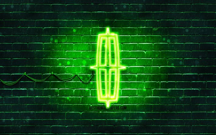 Lincoln green logo, 4k, green brickwall, Lincoln logo, bilm&#228;rken, Lincoln neon logo, Lincoln