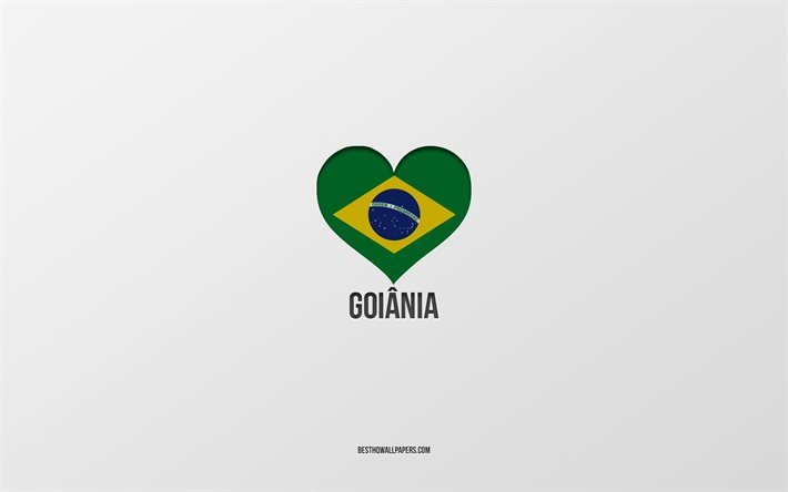 I Love Goiania, Brazilian cities, gray background, Goiania, Brazil, Brazilian flag heart, favorite cities, Love Goiania