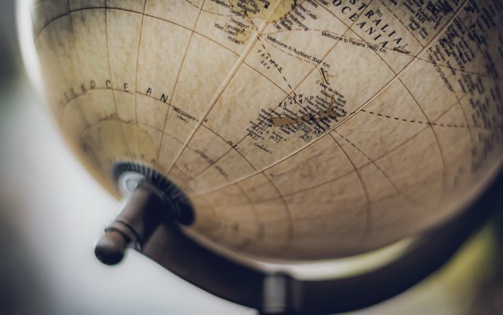 Nuova Zelanda sul globo, mappa della Nuova Zelanda, globo, oceano, vecchio globo retr&#242;