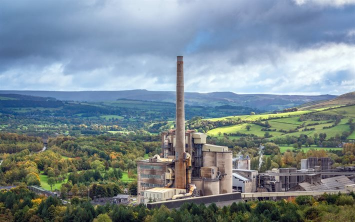 usine, pollution de l&#39;environnement, grande usine, for&#234;t, tuyau pr&#232;s de l&#39;usine