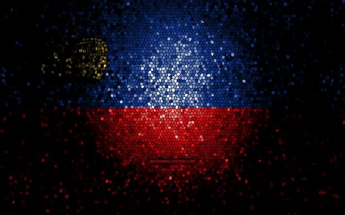 Liechtensteinin lippu, mosaiikkitaide, Euroopan maat, kansalliset symbolit, kuvamateriaali, Eurooppa, Liechtenstein