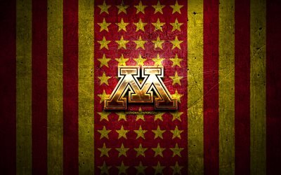 Minnesota Golden Gophers -lippu, NCAA, violetti keltainen metallitausta, amerikkalaisen jalkapallojoukkueen joukkue, Minnesota Golden Gophers -logo, USA, amerikkalainen jalkapallo, kultainen logo, Minnesota Golden Gophers
