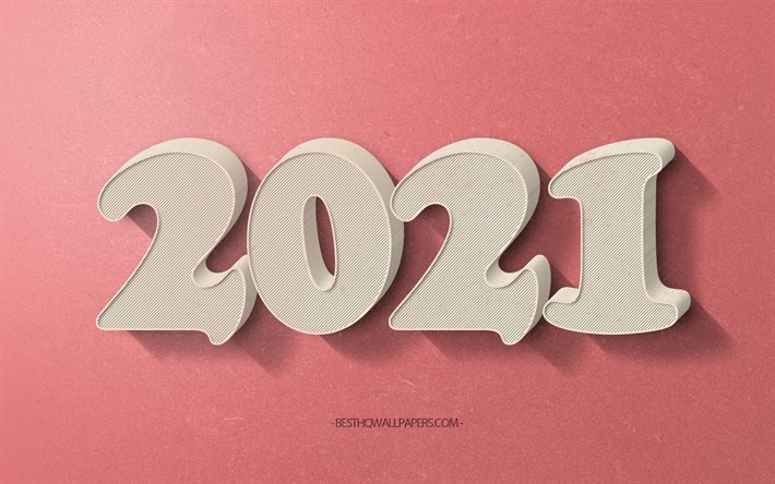 2021 retro 3d background, 2021 New Year, pink background, Happy New Year 2021, retro pink texture, 2021 concepts