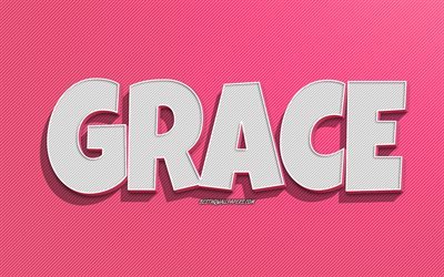 Grace, sfondo linee rosa, sfondi con nomi, nome Grace, nomi femminili, biglietto di auguri Grace, disegni al tratto, foto con nome Grace