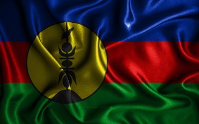 Bandiera della Nuova Caledonia, 4k, bandiere ondulate di seta, paesi dell&#39;Oceania, simboli nazionali, bandiere in tessuto, arte 3D, Nuova Caledonia, Oceania, Nuova Caledonia 3D bandiera