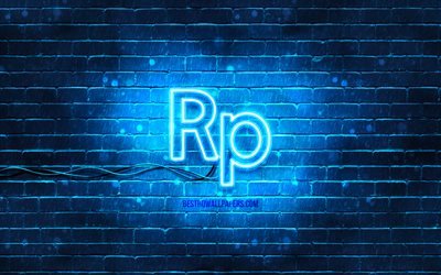 Indonesian rupiah neon icon, 4k, blue background, currency, neon symbols, Indonesian rupiah, neon icons, Indonesian rupiah sign, currency signs, Indonesian rupiah icon, currency icons