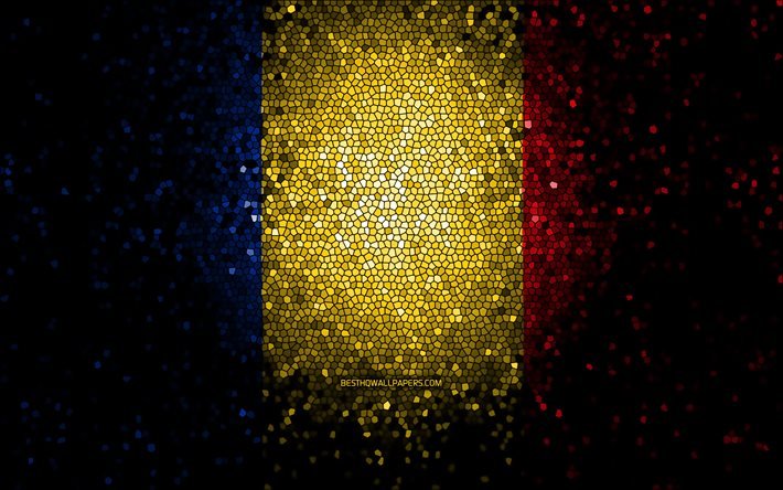 Drapeau roumain, art de la mosa&#239;que, pays europ&#233;ens, drapeau de la Roumanie, symboles nationaux, illustrations, Europe, Roumanie