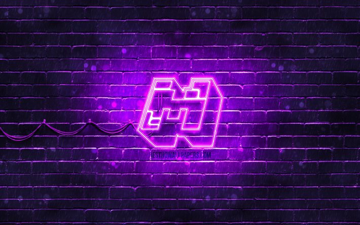 Logo viola Minecraft, 4k, brickwall viola, logo Minecraft, giochi 2020, logo neon Minecraft, Minecraft
