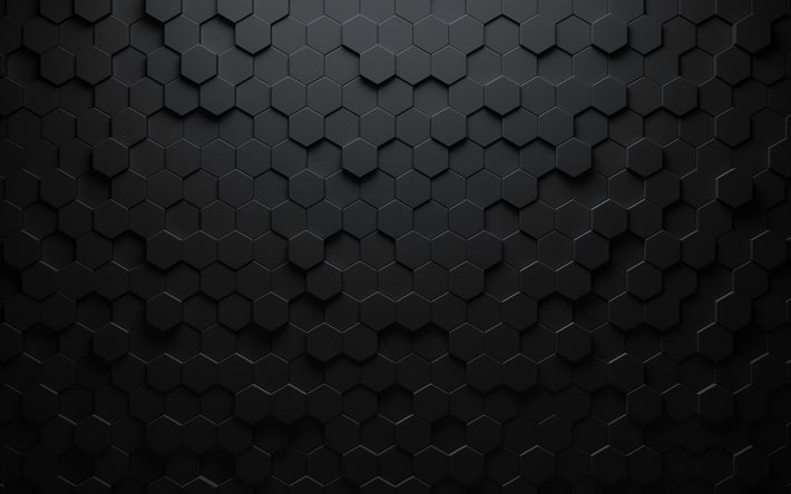 black hexagons, 3D textures, honeycomb, hexagons patterns, hexagons textures, black backgrounds, hexagons 3D texture