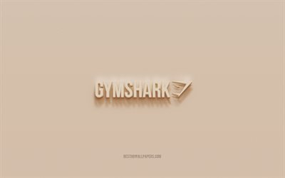 Logo di Gymshark, sfondo di gesso marrone, logo 3d di Gymshark, marchi, emblema di Gymshark, arte 3d, Gymshark