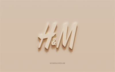 H M logosu, kahverengi sıva arka plan, H M 3d logo, markalar, HM amblemi, 3d sanat, Hennes Mauritz