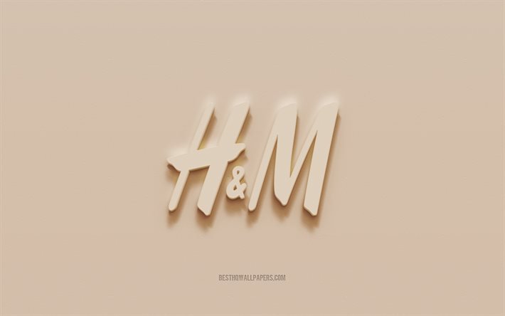 H M logo, ruskea kipsi tausta, H M 3d logo, tuotemerkit, HM-tunnus, 3D-taide, Hennes Mauritz