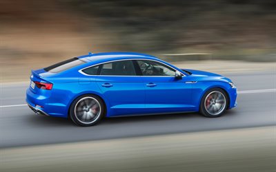 Audi S5 Sportback, 2018, 4k, blue S5, new cars, new S5, German cars, road, speed, Audi