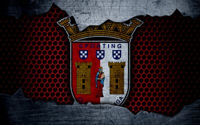 Braga FC, football club, logo, emblem, Braga, Portugal, football, Portuguese championship, metal texture, grunge