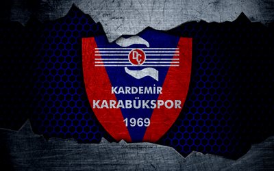 Karabukspor, 4k, logo, Super Lig, soccer, football club, Kardemir Karabukspor, grunge, Karabukspor FC, art, metal texture