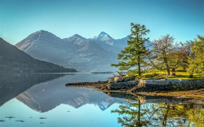 湖湖Duich, 森林, 山々, 五姉妹のKintail, 英国, スコットランド