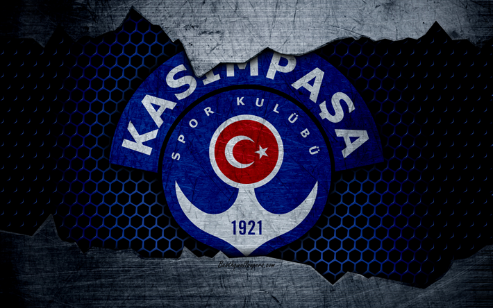 Kasimpasa, 4k, logo, Super Lig, soccer, football club, grunge, Kasimpasa FC, art, metal texture