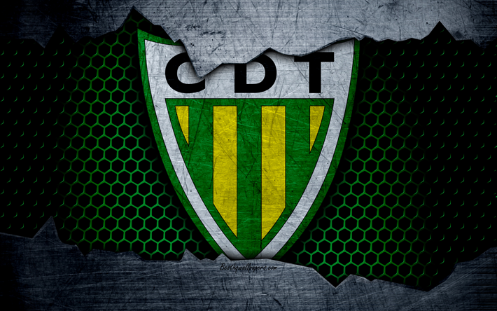 Tondela FC, 4k, football club, logo, emblem, Tondela, Portugal, football, Portuguese championship, metal texture, grunge