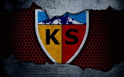 Kayserispor, 4k, logo, Super Lig, soccer, football club, grunge, Kayserispor FC, art, metal texture