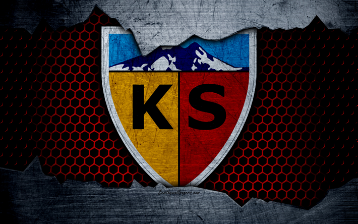 Kayserispor, 4k, logotyp, Super Lig!, fotboll, football club, grunge, Kayserispor FC, konst, metall textur