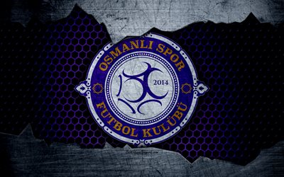 Osmanlispor, 4k, logo, Super Lig, soccer, football club, grunge, Osmanlispor FC, art, metal texture